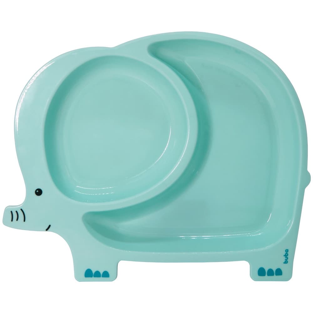 Prato Bebe Infantil Introducao Alimentar Elefante Com Divisoria 14449 Buba Azul Meninos