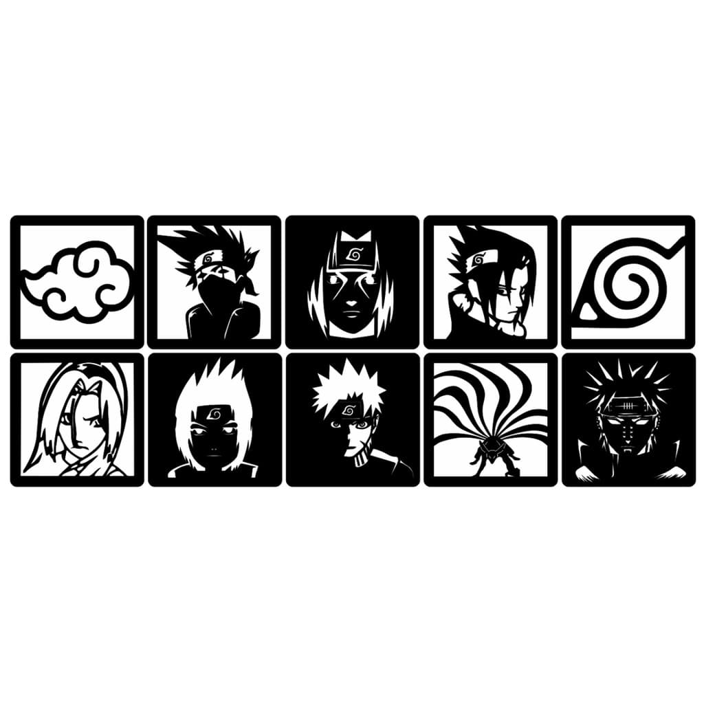 10 Quadros Naruto em MDF 10x10