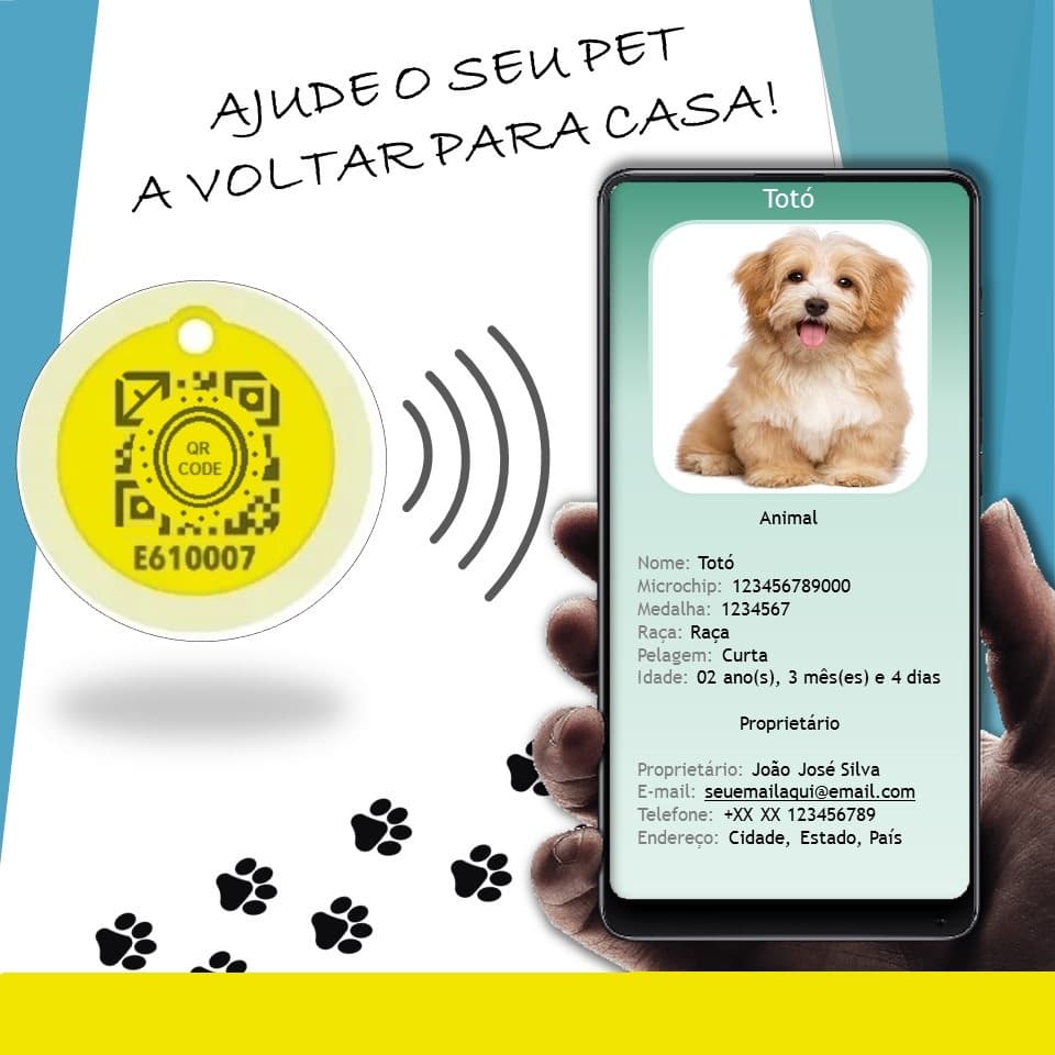 3 Medalhas Pingente Qr Code Editável Pets C/ Geolocalização