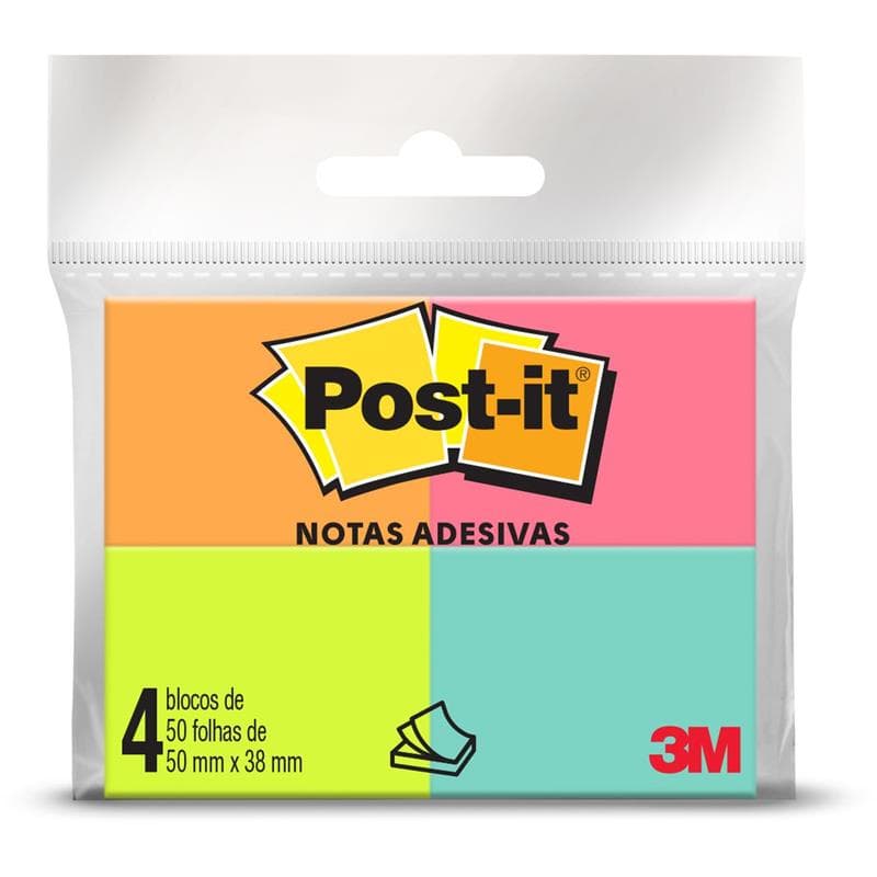 Bloco de nota adesiva 3M post-it tropical 4 blocos multicor
