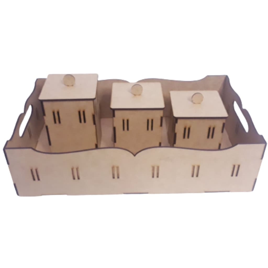 Bandeja com 3 Potes para kit Higiene Bebê Passa Fita MDF cru Decoração Quarto Bebê