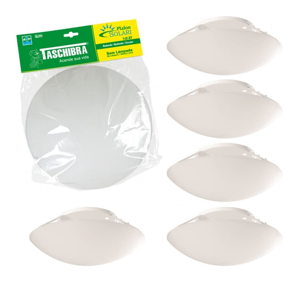 Kit 6 Plafon Solari Redondo 26cm 60w P/ 2 Lâmpadas Taschibra