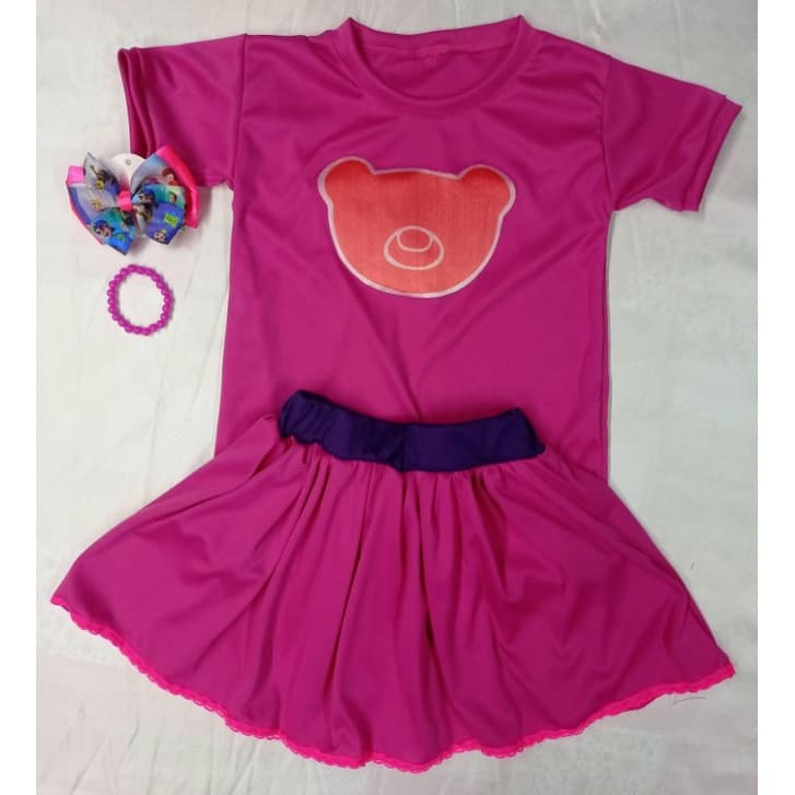 Fantasia Aventureira Rosa infantil com laço