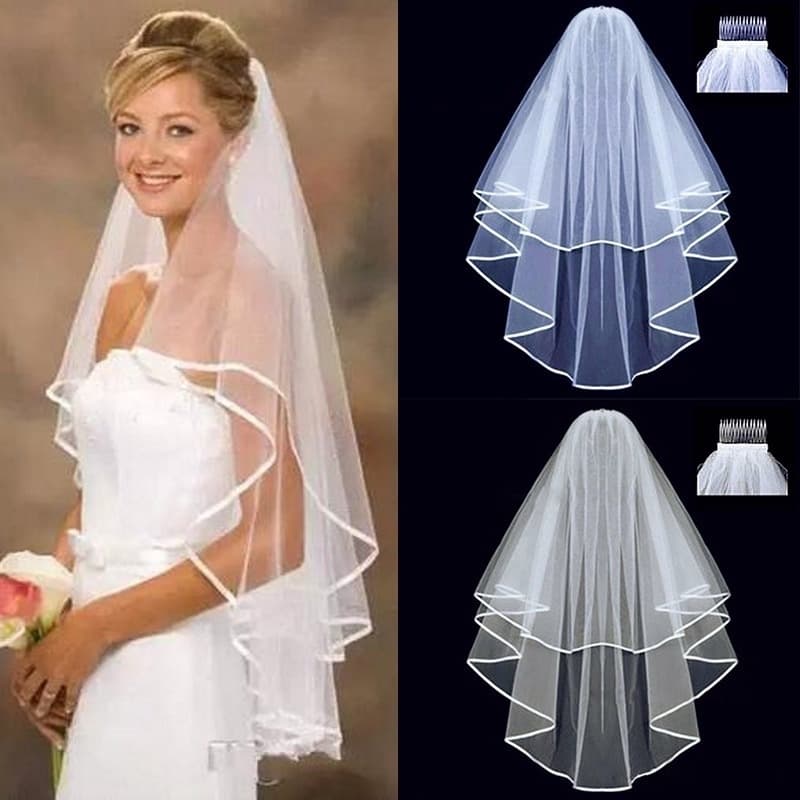 Véu De Casamento Simples Elegante Curto Fino Noiva Branco Adequado Para Acessórios Em