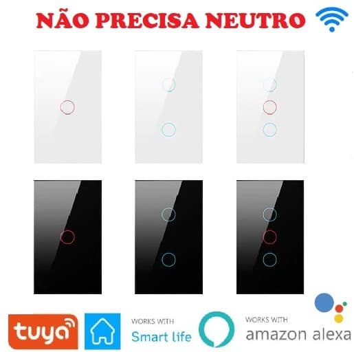 Interruptor Wifi Touch Casa Inteligente Não precisa Neutro Comandos por voz Alexa e Google Tuya