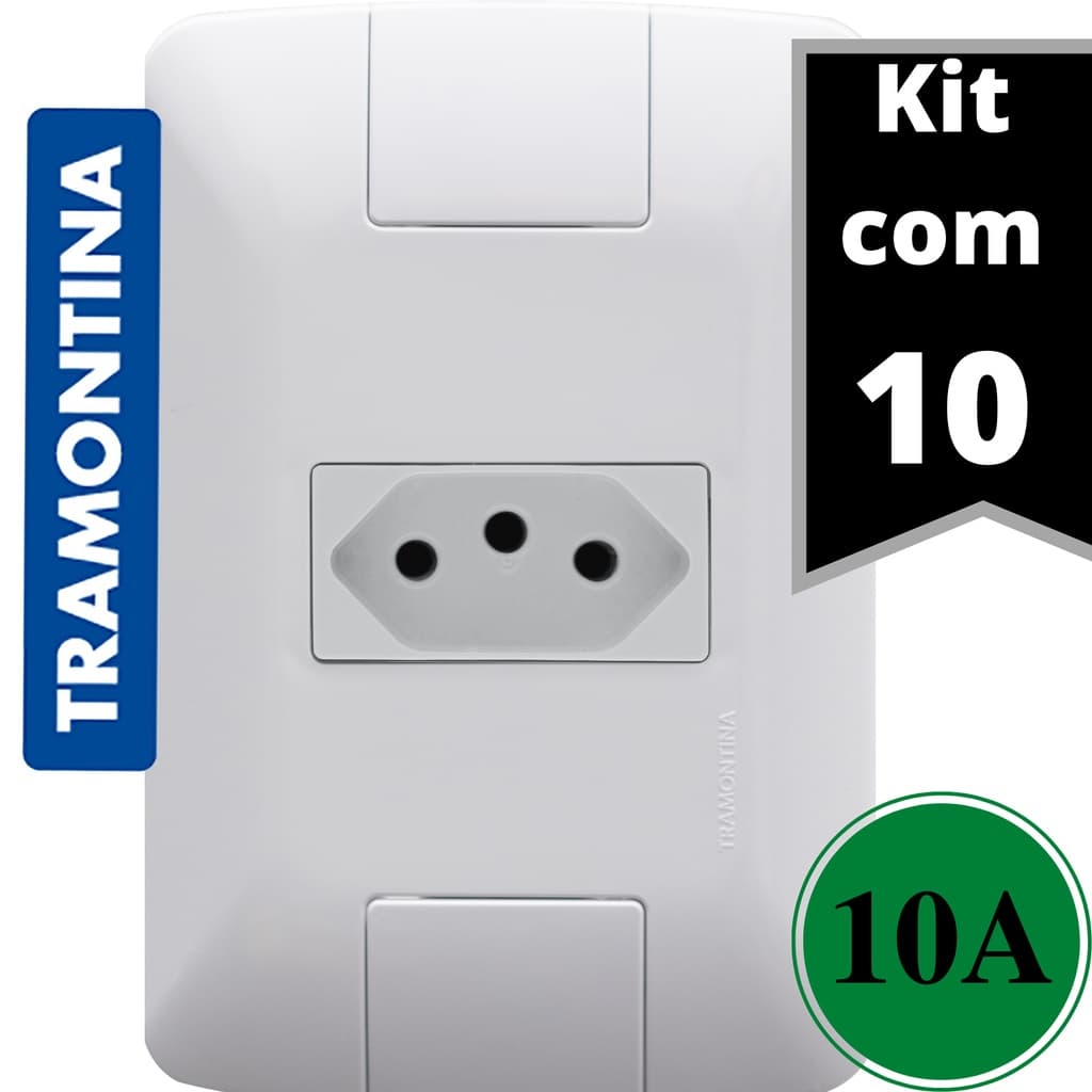 Kit 10 Tomadas Simples 2P+T 10A/250V Branco Com Placa Tramontina