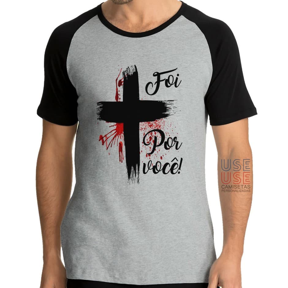 Camiseta Raglan Religiosa Evangélica Gospel Católica Cristã Foi Por Você Cruz Trdc