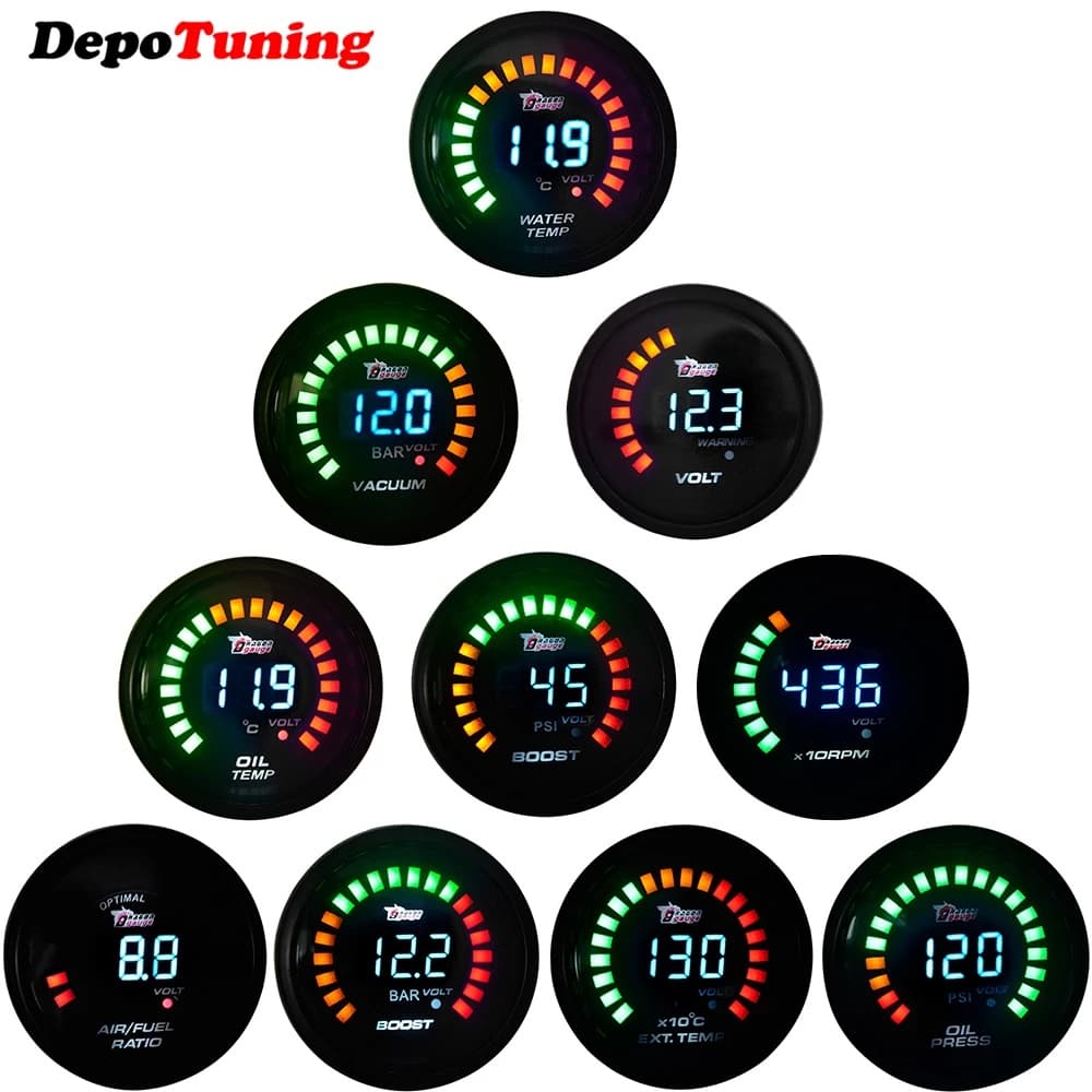 2 inch 52mm LED Impulso/Temperatura Da Água/Óleo Temp/Pressão De/Tachômetro/Volt/Ar Recurso De Combustível/EGT/Medidor De Vácuo Digital Função 2 Em 1