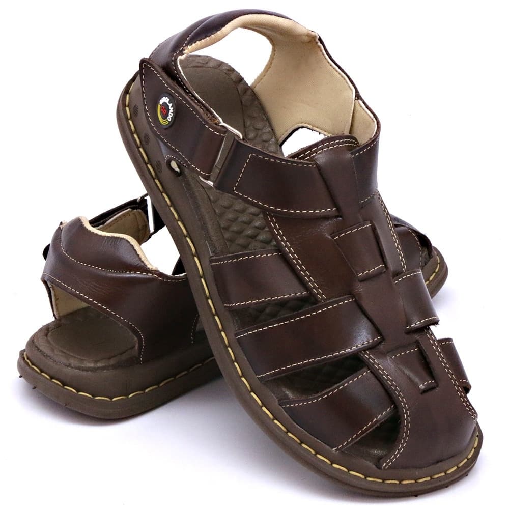 Sandália percata masculina de couro Fechada estilo Franciscana  Masculino Ortopédico presente pais