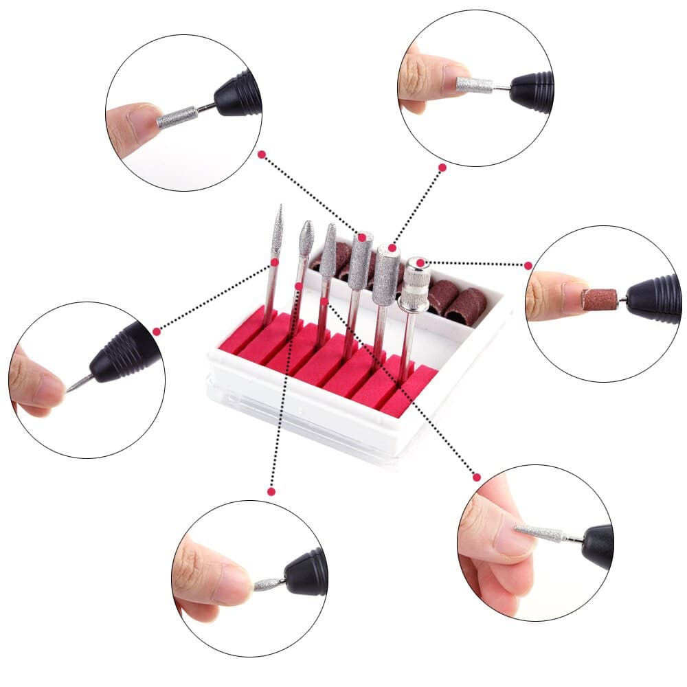 Kit 6 Brocas + 6 Lixas Para Lixa Elétrica De Unhas Em Gel