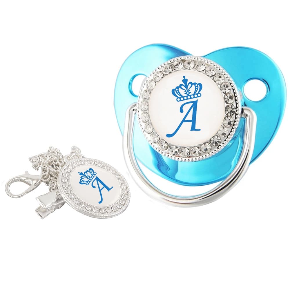 Coroa Azul 26 Iniciais Em Inglês Contém Chupeta De Bebê Corrente Pacifier