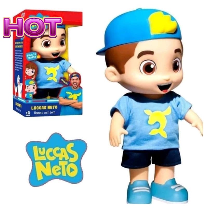 Boneco Luccas Neto Youtuber Com 14 Frases Original - Personagem luccas Neto Aventureiro Azul