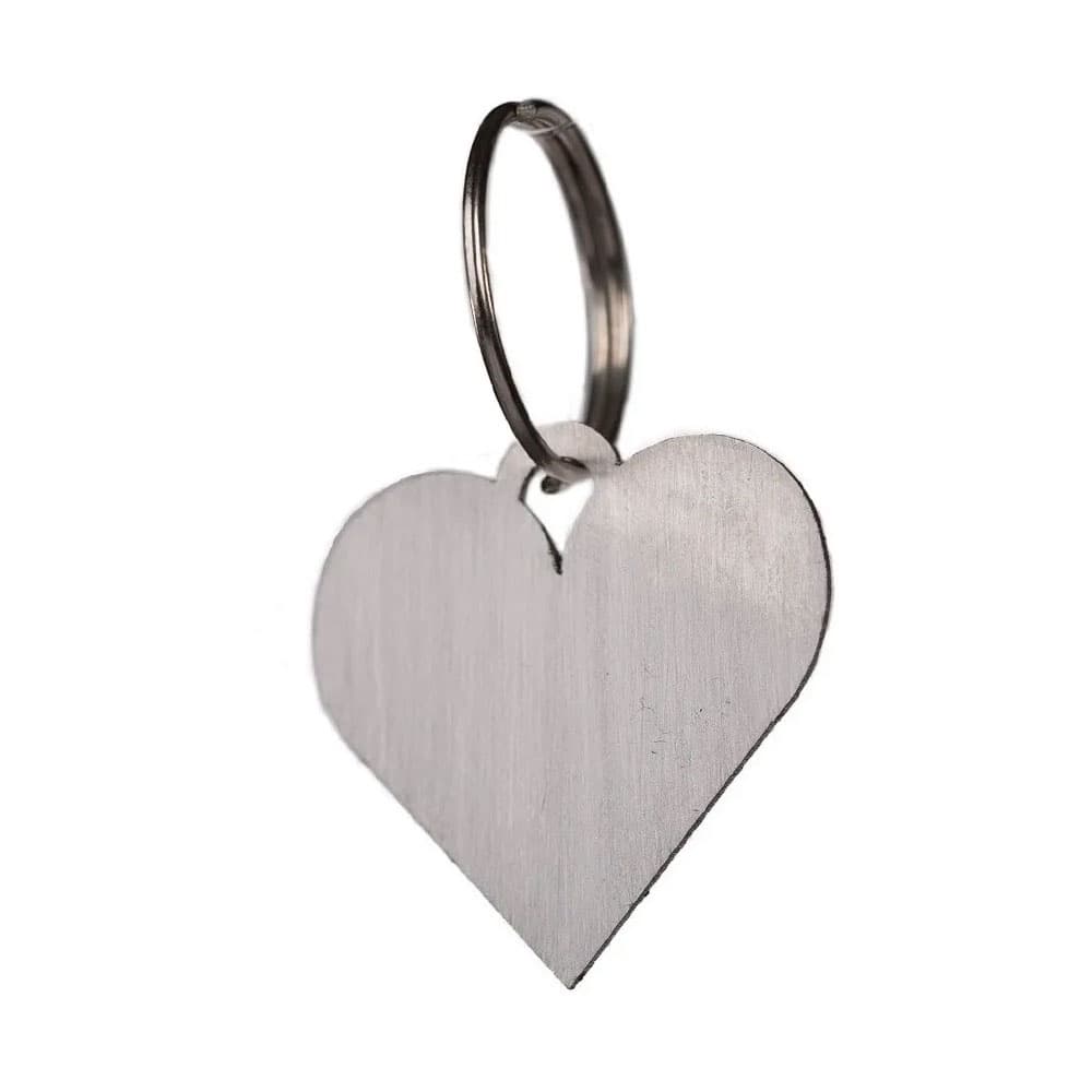 Placa Teg De Identificação Formato Coração Chaveiro Em Aço Inox Gravação Laser Personalizável