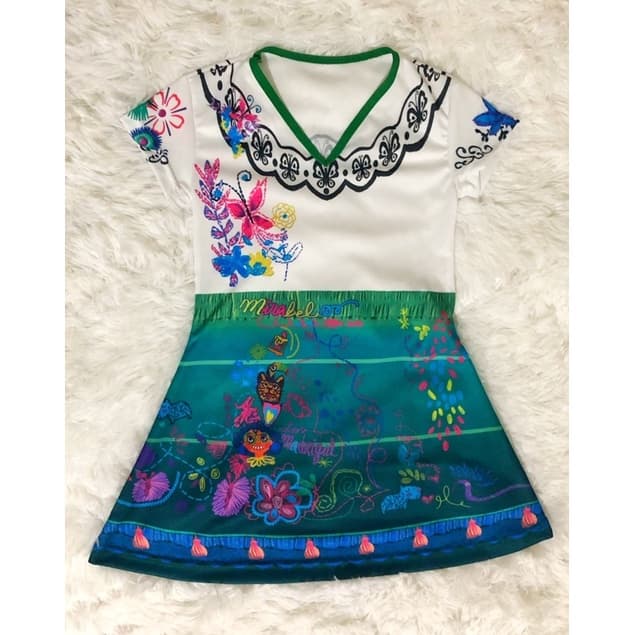 Fantasia Temática Vestido Mirabel Encanto Familia Madrigal Infantil Feminina Princesa Barato Menina Promoção