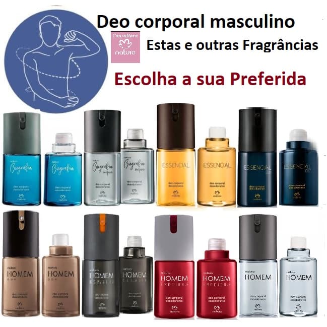 Deo Desodorante Corporal Masculino Natura Spray ou Refil 100 ml. Varias Fragrâncias = Variações