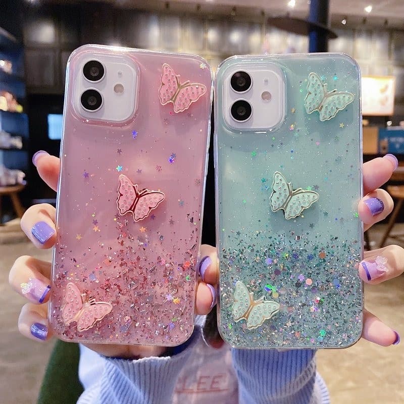 Fada Borboleta Diamante Glitter Capa De Telefone Para Iphone 18 Pro Max 17 16 15 14 13 12 11 X XR XS 7 8 Plus Bling Lant