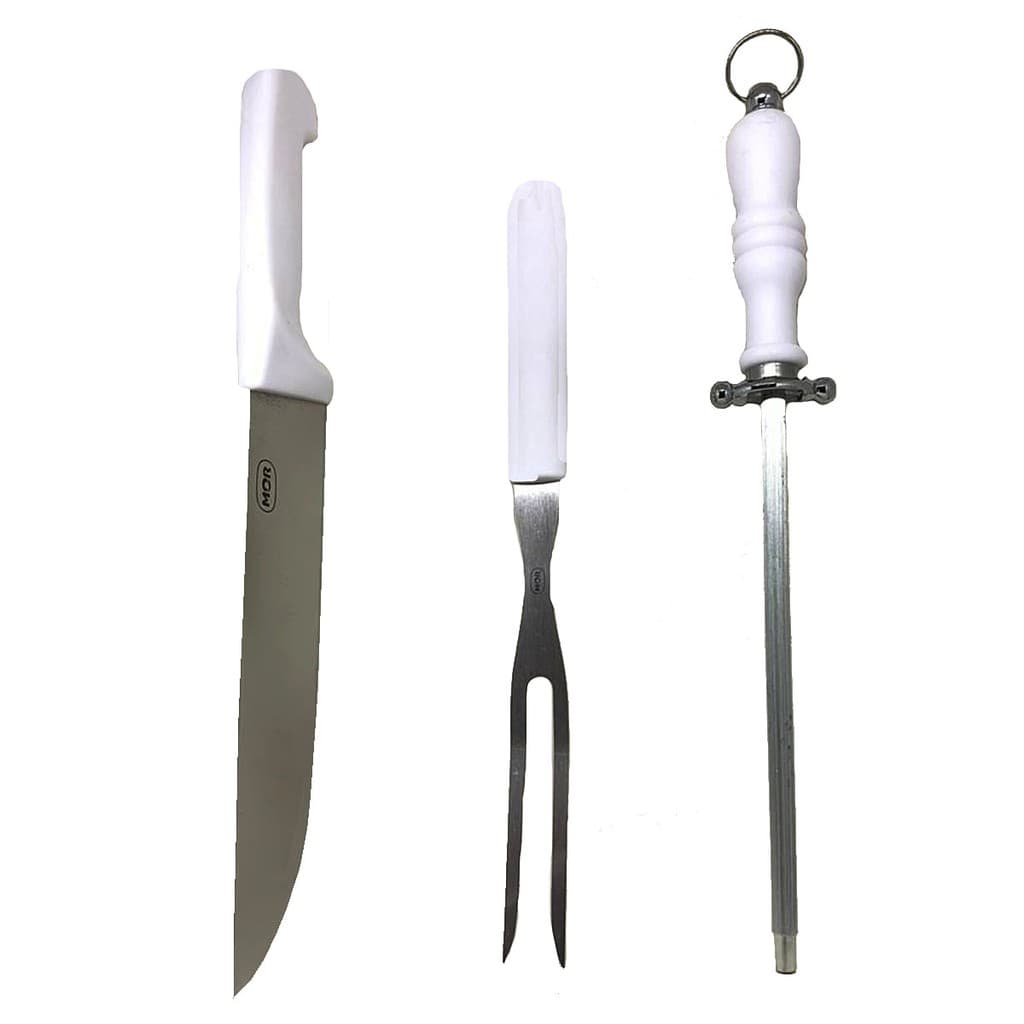 Kit Para Churrasco Faca Garfo Chaira Amolador Aço Inox