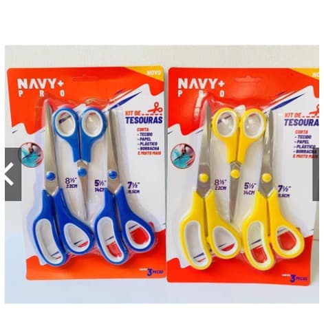 Kit 3 Tesouras Multiuso Multi Funções Cabelo Papel Plástico Borracha Eva, costura e utilidades cozinha Tesoura