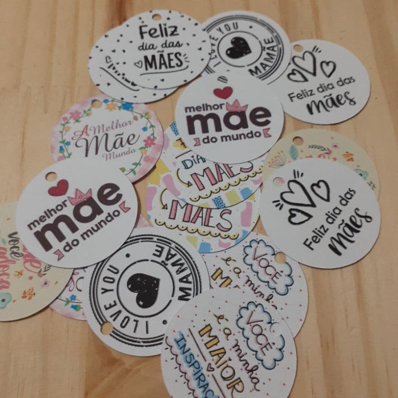 48 Tags para Dia das Mães 4cm Redonda