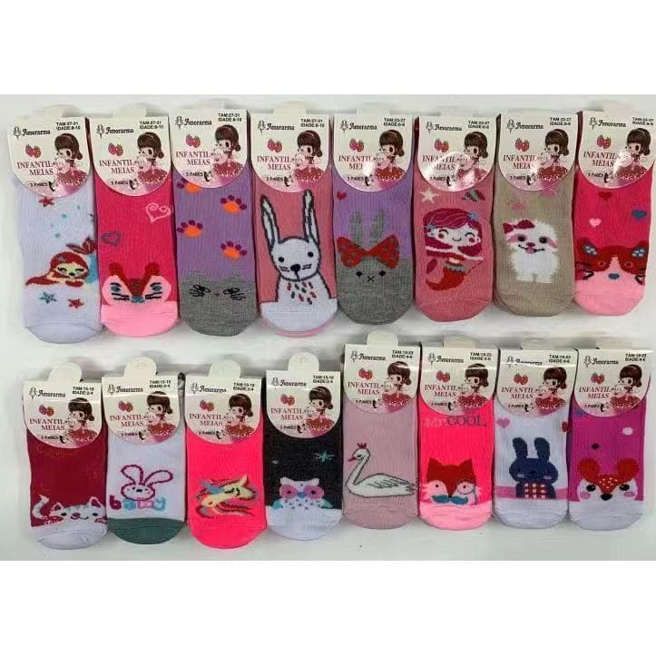 Meias esportivas para bebês Meia Infantil Kit 12 Pares  Cano Médio Menina Atacado Promoção Varejo Menor Preço