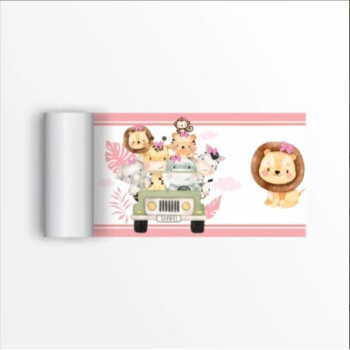 Faixa Decorativa Infantil Menina Rosa Bebê Safari Animais personalizado