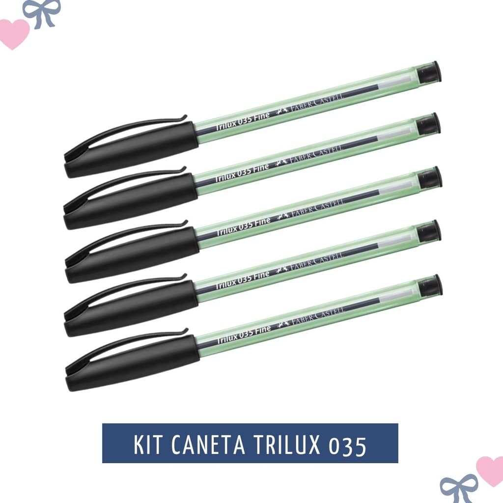 Caneta Faber Castell Preta Trilux Ponta Fina 0.8 Kit 5 Unidades