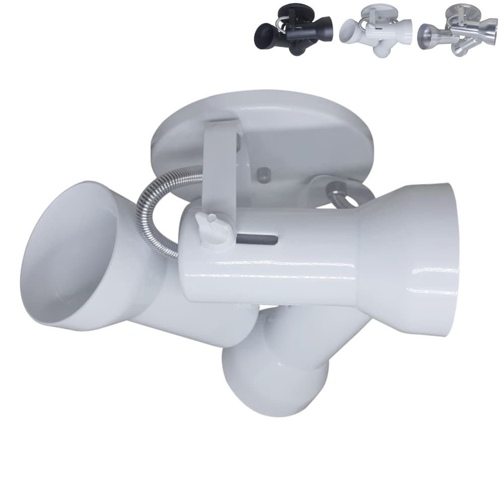 Spot Sobrepor Triplo 3 Soft Direcionavel E27 Preto Branco Escovado em Aluminio Iluminacao Moderna