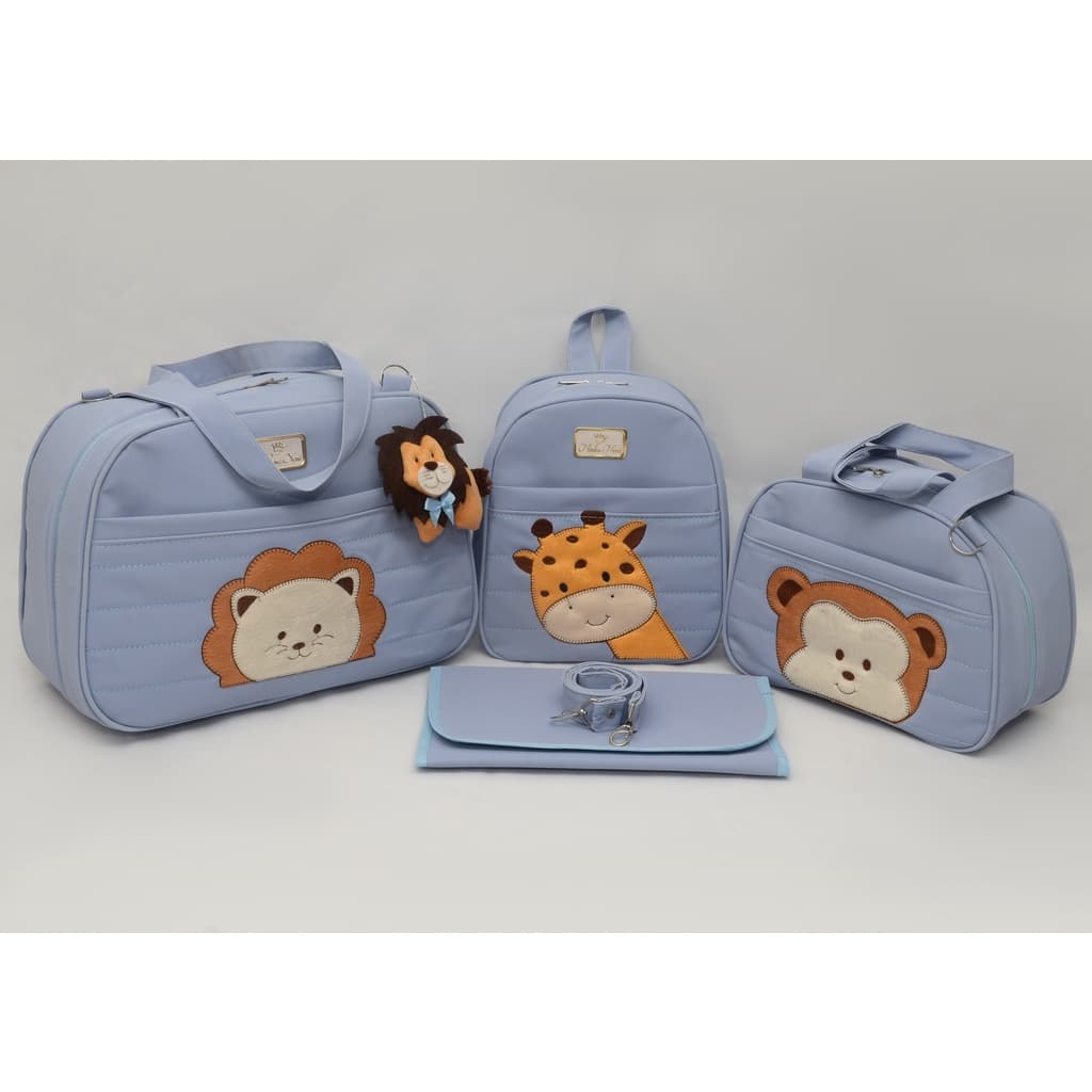 Kit Bolsa Mala Maternidade Safari Masculino 4 Peças Bebê Luxo