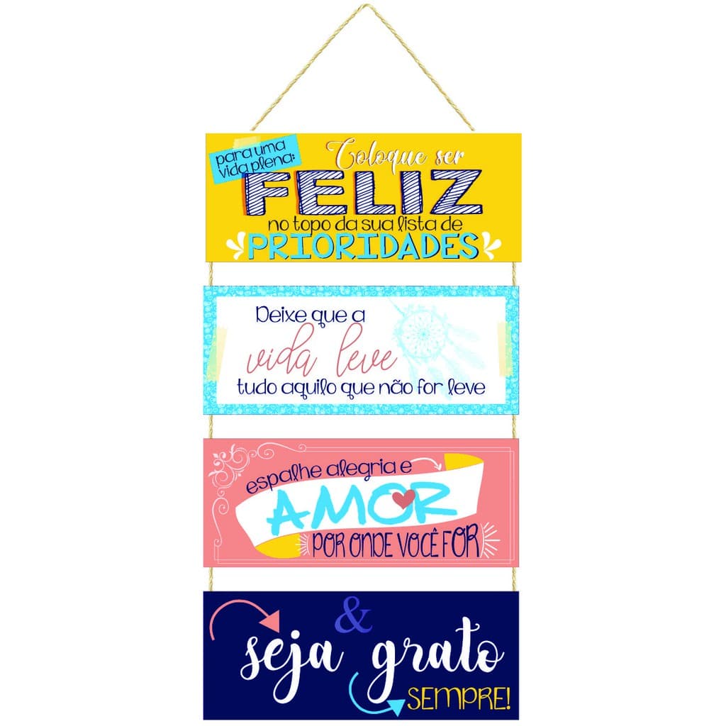 Placa com Corda 4 Peças Para uma Vida Plena