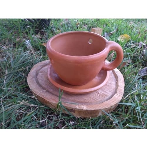 Lindo Vaso De Barro Xícara Para Flores Plantas Com Prato