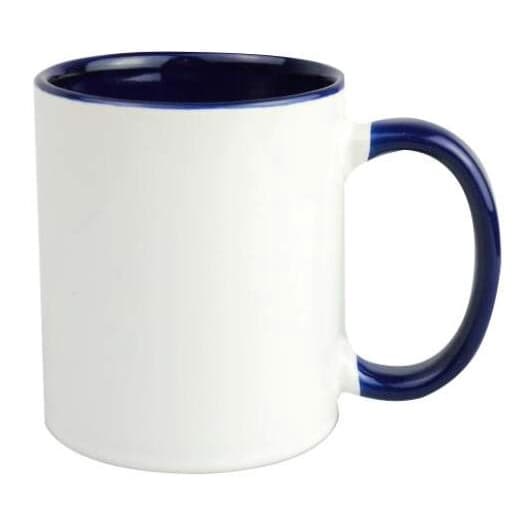 Caneca de Cerâmica Branca c/ Interior e Alça Azul Escuro para Sublimação - 325ml