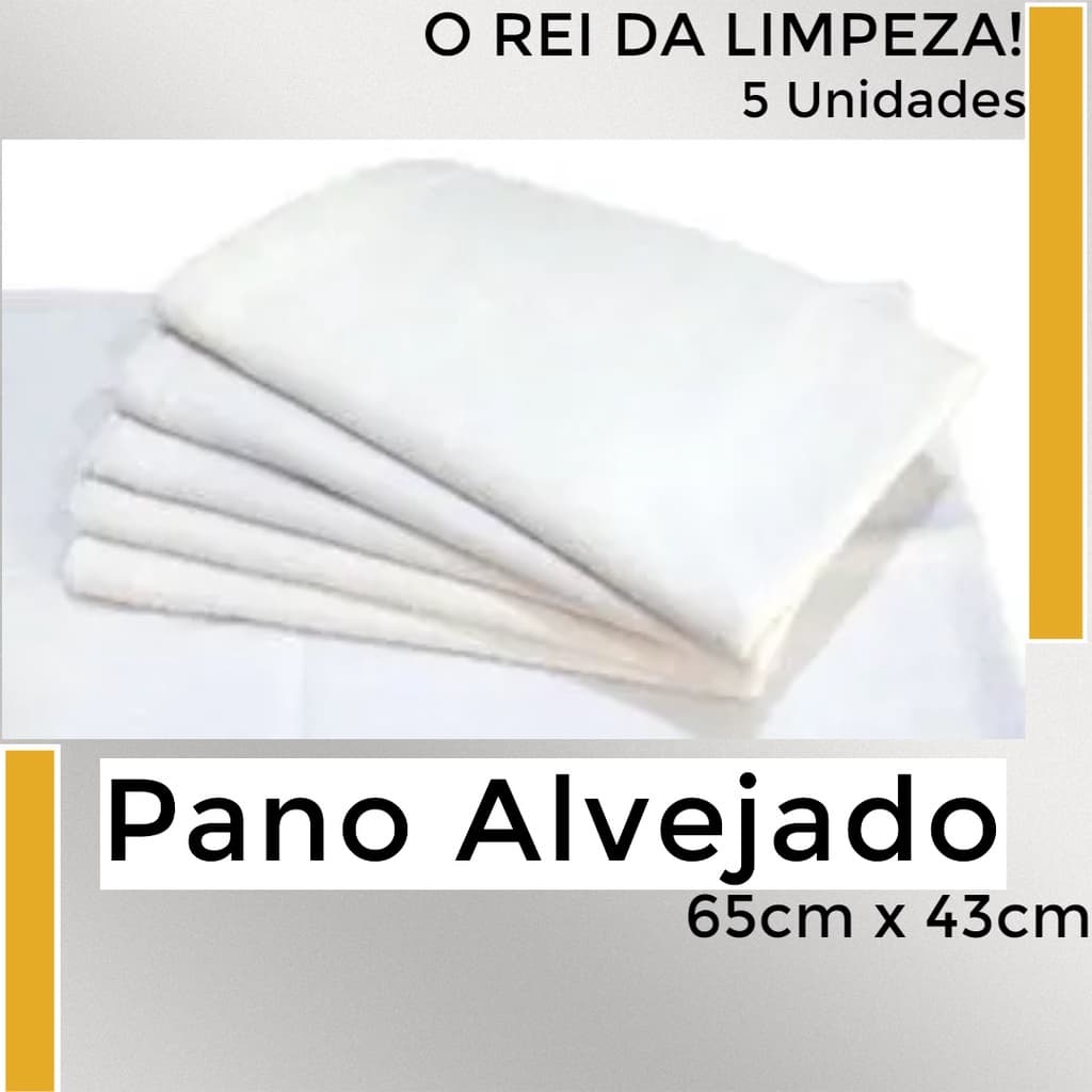5 Panos de Chão Alvejado Saco para Limpeza Branco 65cm x 43cm Caipira 100% Algodão Duplo Costurado Alta Absorção