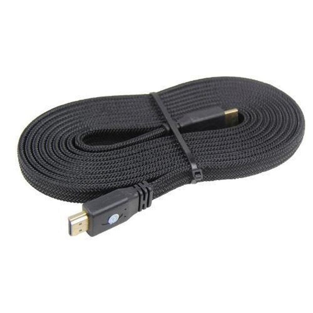 Cabo HDMI 10m 1.4 3D 4K x 2k HDMI M x HDMI M Gold. Flat Slim. Possui malha de revestimento dupla internamente (blindagem). Tamanho: 10,0 Metros.