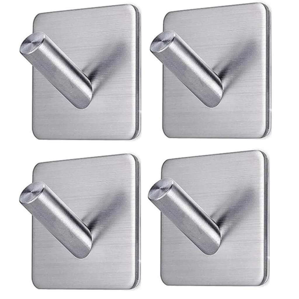 Kit 4 Ganchos Adesivos de Parede em Aço Inox - Fixação Sem Furos