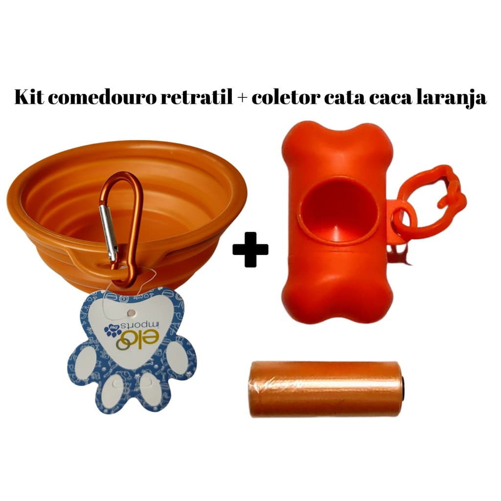KIT Comedouro Retrátil para Ração + Coletor Cata Caca contendo 1 refil, água Pet Cães E Gatos - Bebedouro Comedouro