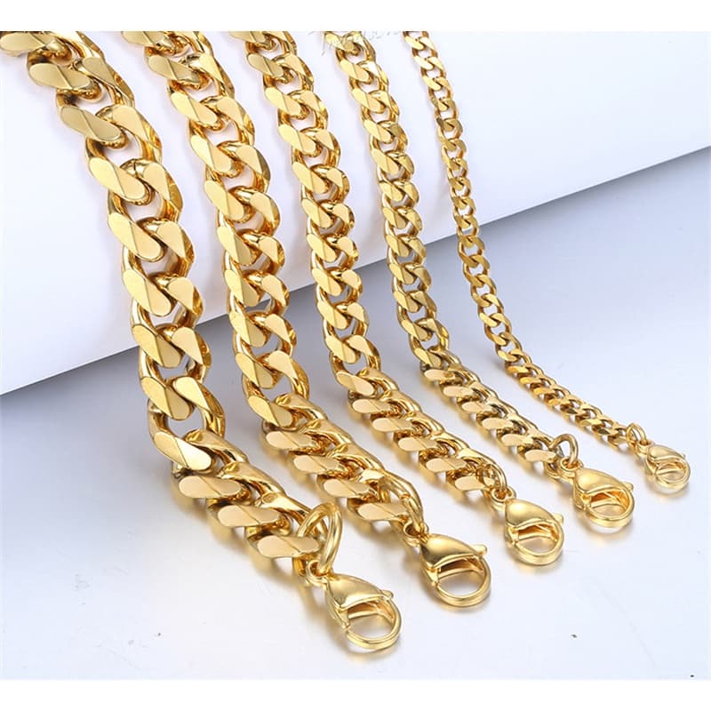 KIT 12PECA Pulseira Masculino 1X1 Aço Inoxidável Cuban Link Bracelete BANAHDO Dourado 3mm/4mm/5mm