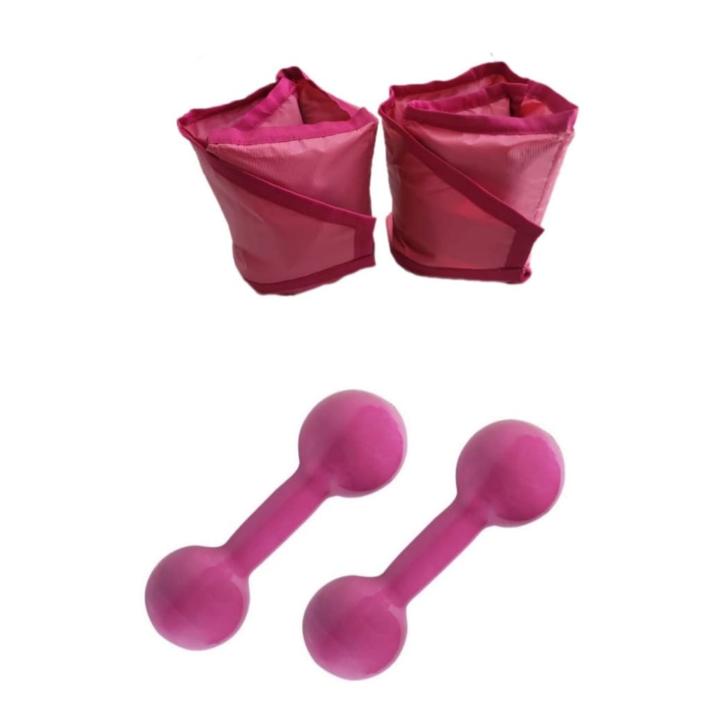 Kit 2 Pesos Halter Emborrachado 2 kg cada + Par de Caneleira 2 kg cada