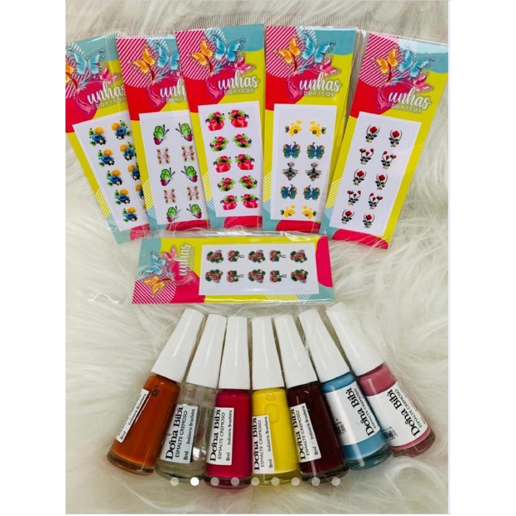 10 Esmaltes + 10 Cartelas de Adesivos de UnhasPEDRAS (COLORIDO) Atacado Revenda Unhas Bonitas KEA-501