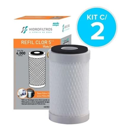 Kit C/ 2 Refil  Carbon Block 5 P/ Filtro Bebedouro - Hidrofiltros