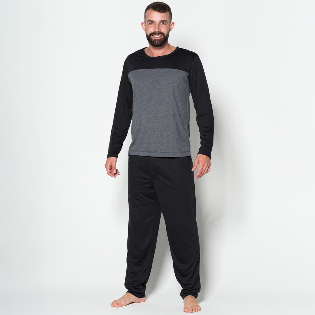 Kit 10 Pijama Longo Bicolor Masculino Calça Comprida Blusa Manga Conforto Atacado
