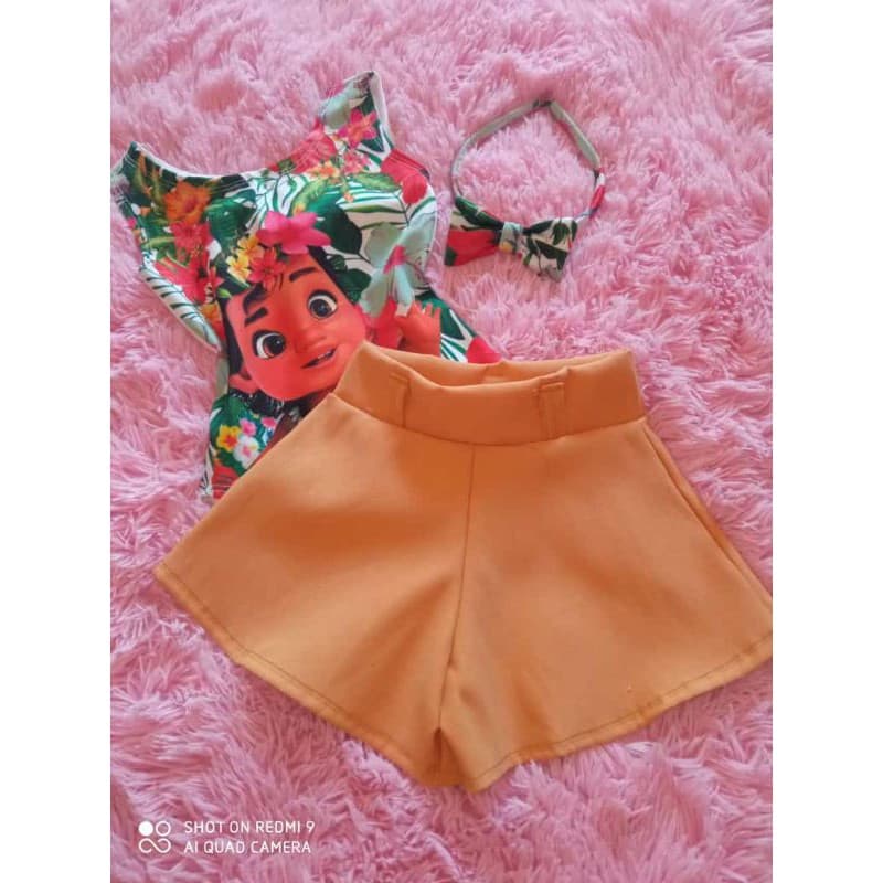 conjunto de body + short godê bengaline roupa infantil