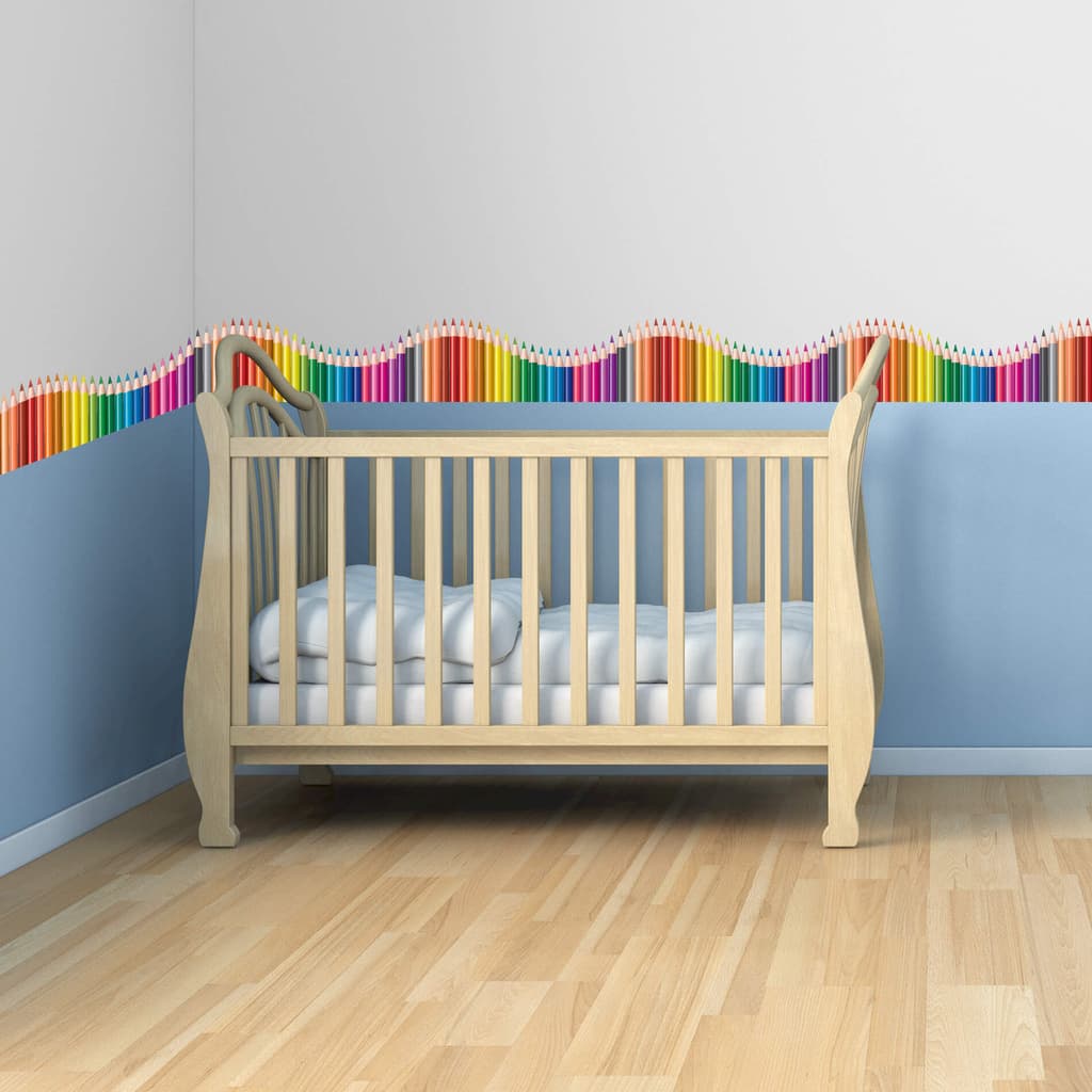 Faixa de Parede Infantil Lapis de Cor Onda Colorida para Quarto