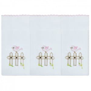 Kit 3 Fralda de Ombro Bordada Passarinho Rosa Camponesa Tecido Toalha Fralda Dupla 100% Algodão