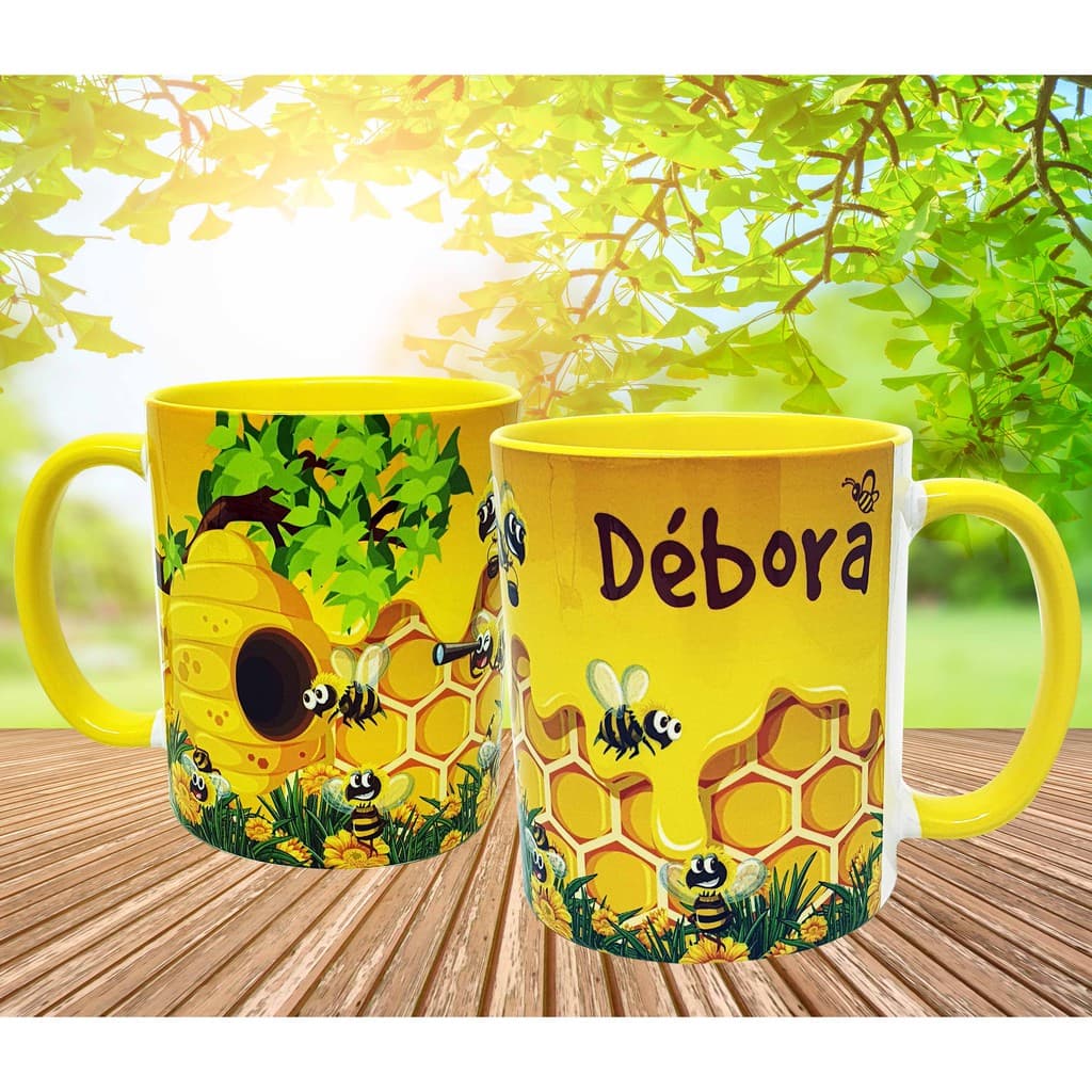 Caneca Amarela Personalizada Colmeia de Abelha Abelhinha