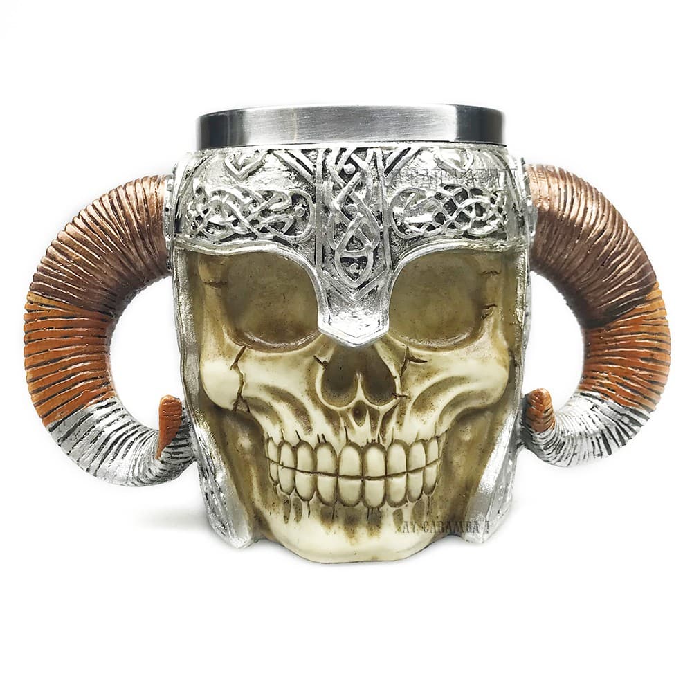 Caneca Medieval, Chifres De Carneio Resina E Inox - 400ml