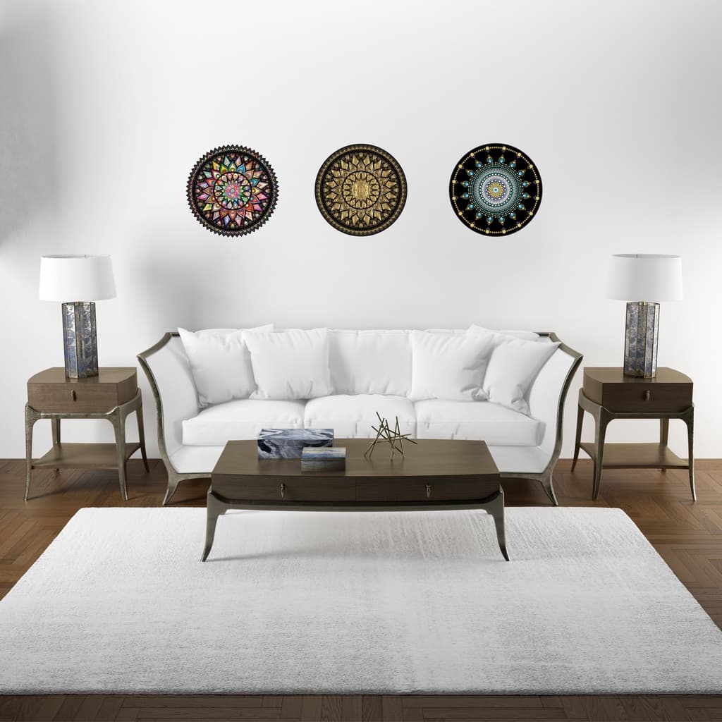 Trio De Quadros Mandala Decorativo De Parede Enfeites 30x30 Mdf