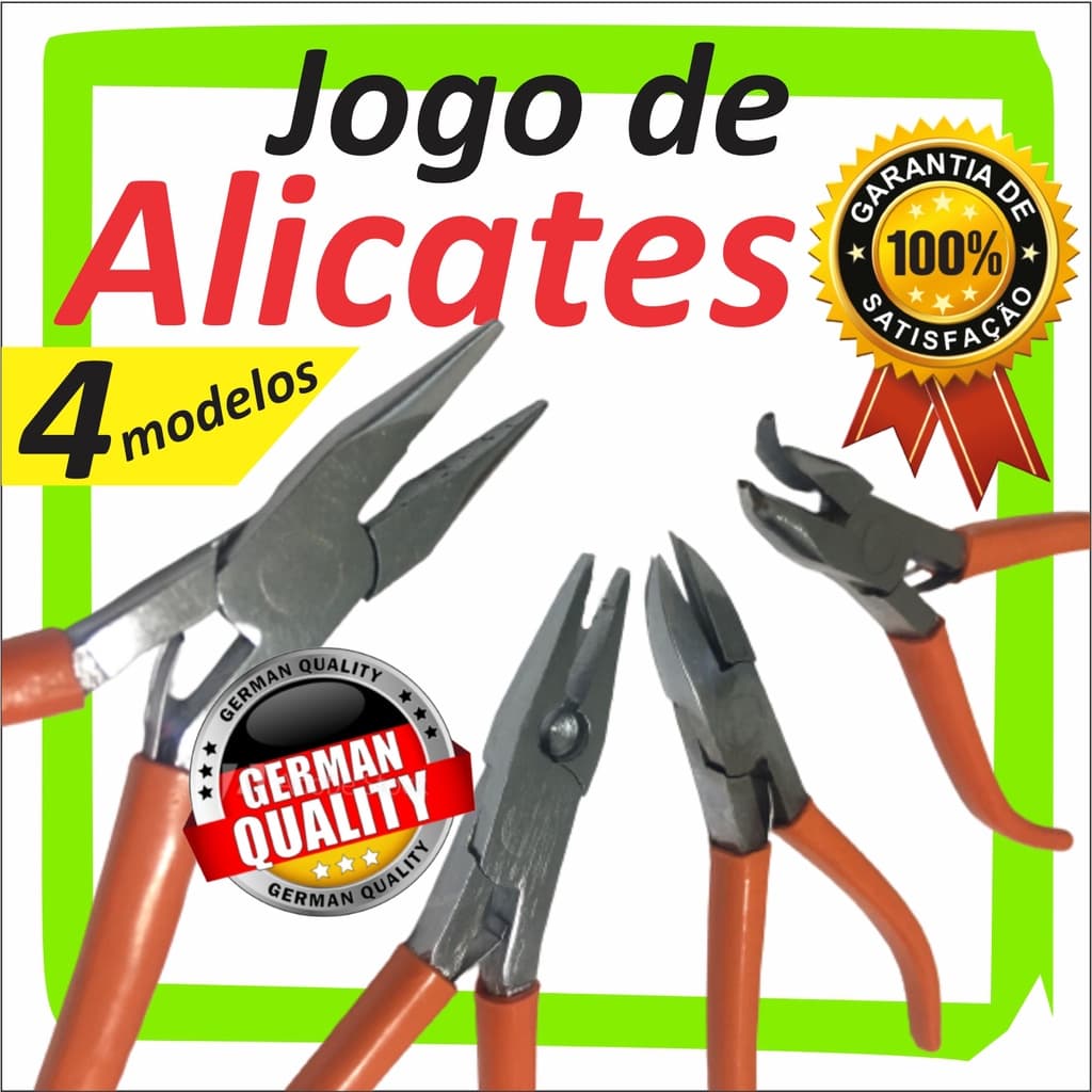 Alicate Bijuteria Eletronica Artesanato Pescaria Profissional Cabo Emborrachado Bico de Corte Reto Curvo e Universal KIT 4 Alicates