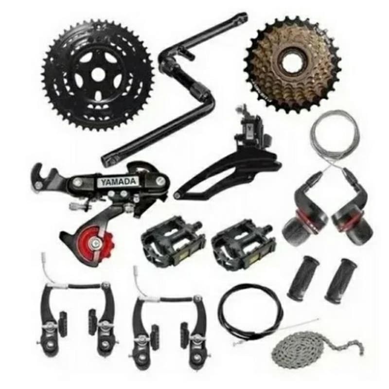 Kit relação 21 marcha catraca 7 corrente pedivela pedal freio v brake cambio bicicleta bike