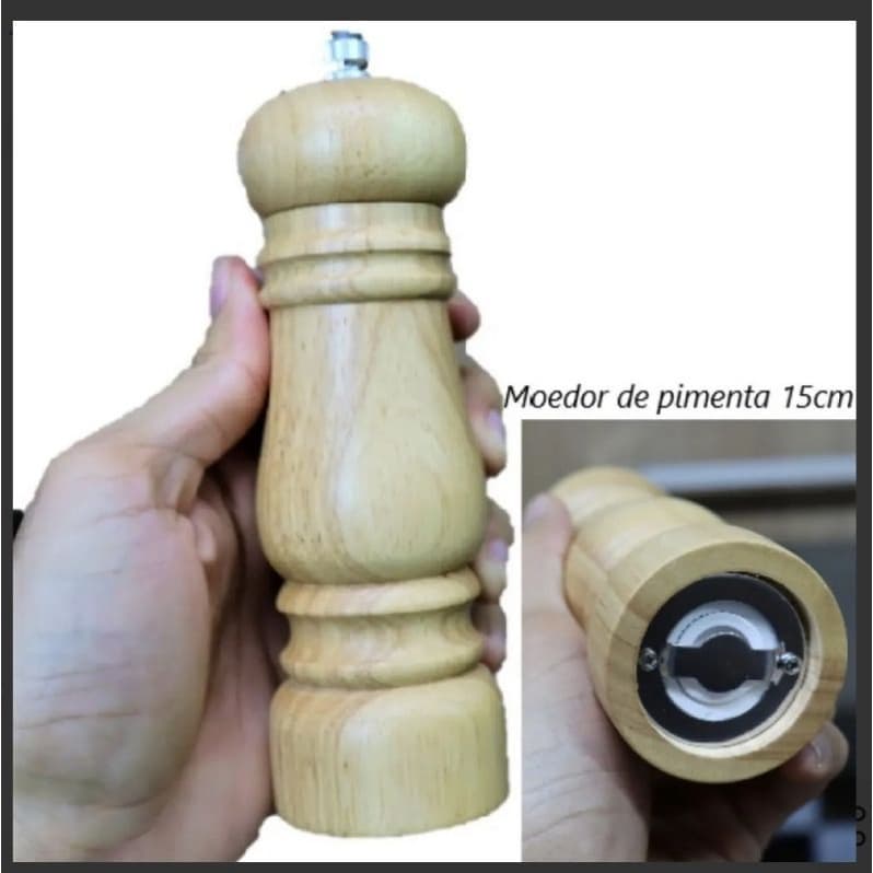 Moedor De Pimenta Triturador Sal Grosso Tempero Madeira 15cm