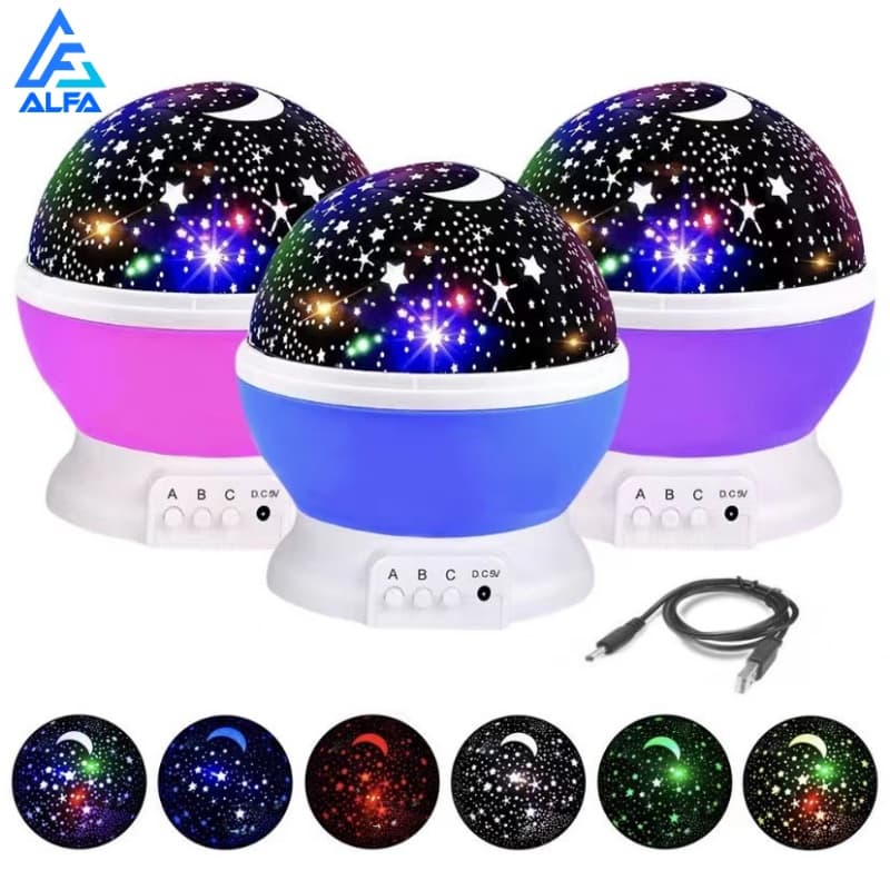 Luminaria Abajur Rotativa Projetor Globo Estrela Criança Festa Led Galaxia Lua Colorida Decorações